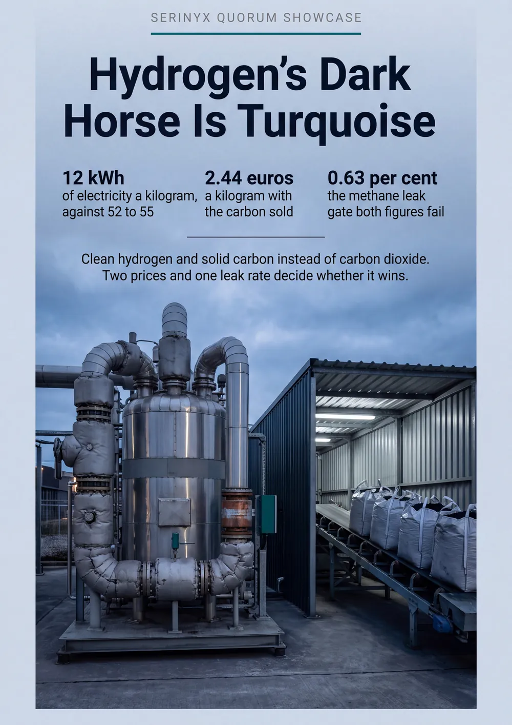 The report cover: Hydrogen’s Dark Horse Is Turquoise, over a photograph of process pipework at an industrial gas plant.